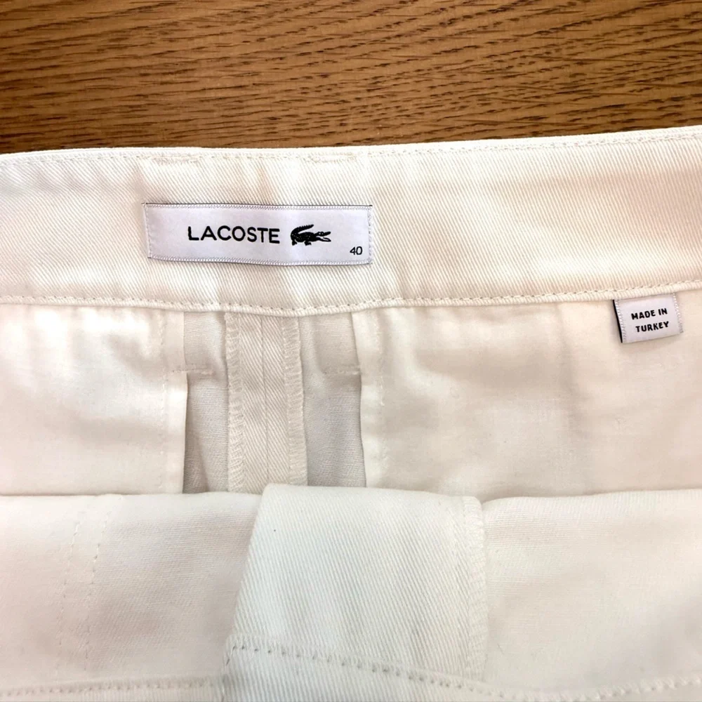 Lacoste White Belted A-Line Skirt Size 40 Chic Preppy Classic 100% Cotton